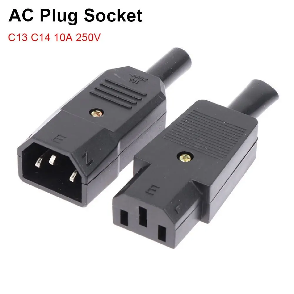1Pcs Durable Male Female AC Plug Socket 3 Pin C13 C14 10A 250V AC Power Connector IEC 320 Straight Rewirable Power Connector