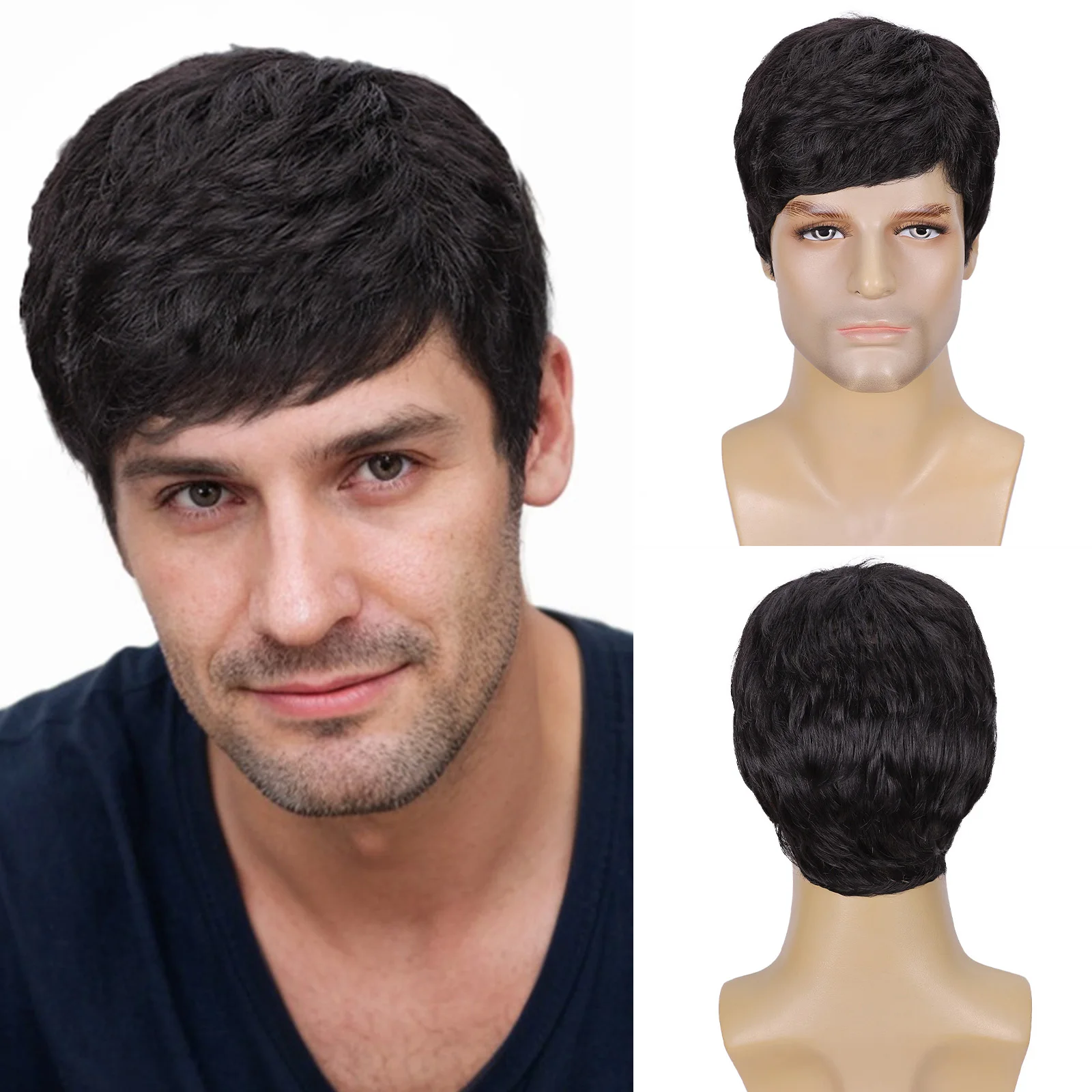 BCHR мужской парик короткий черный парик мужские многослойные натуральные пушистые синтетические волосы костюм на Хэллоуин парики для мужчин мужчина