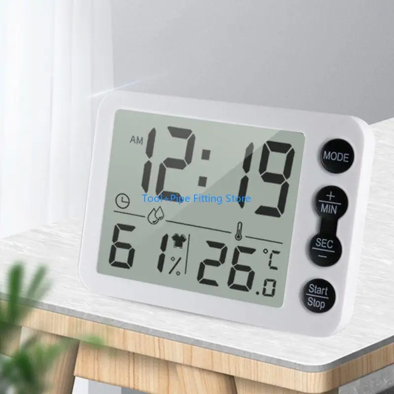 F92B Waterproof Digital Bathroom Shower Wall Clock Thermometer Humidity for Time Disp