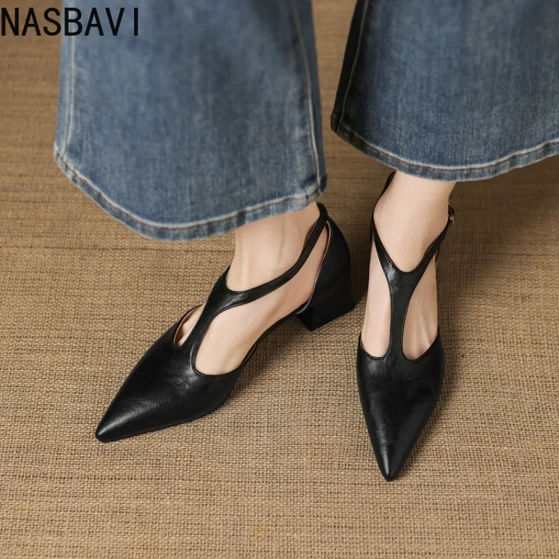 

2026 Summer New Elegant Women's Sandals with Mid Heel Pointed Buckle Design Suitable for Office Parties, Daily Sizes 32-43