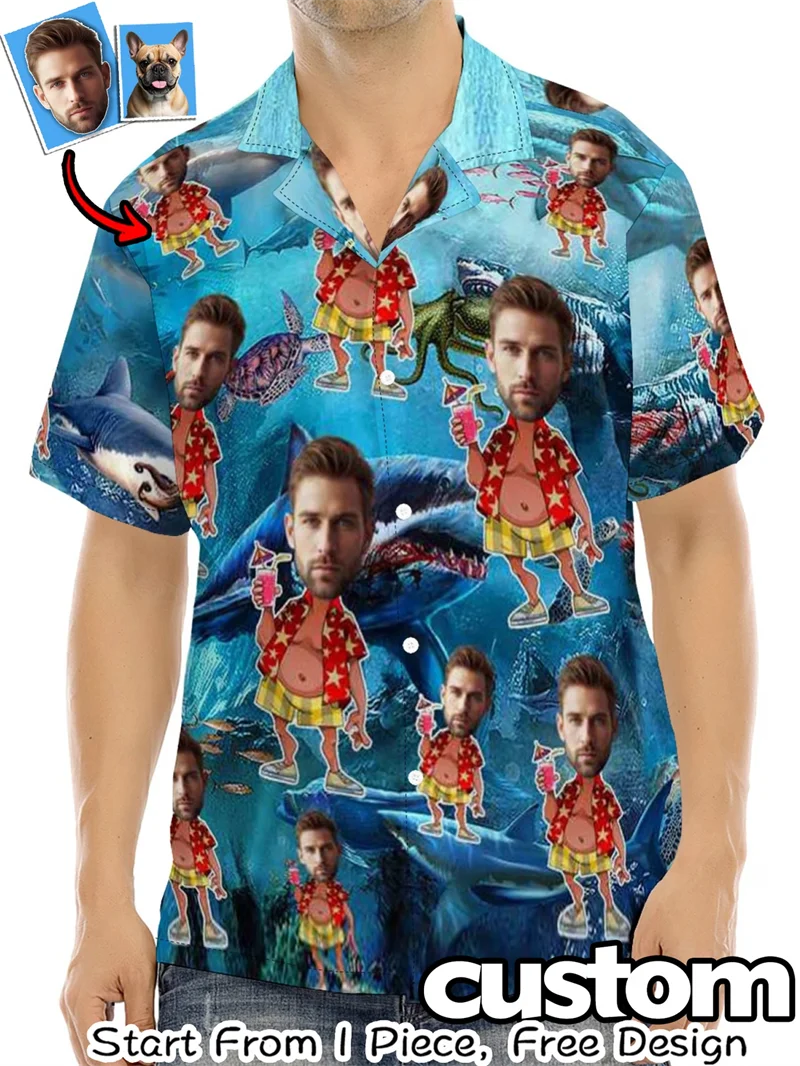 

Personalized Sunglasses Hawaiian Mens Shirts Custom Face Pineapple Graphic Beach Party Button Down Tops Ropa De Hombres