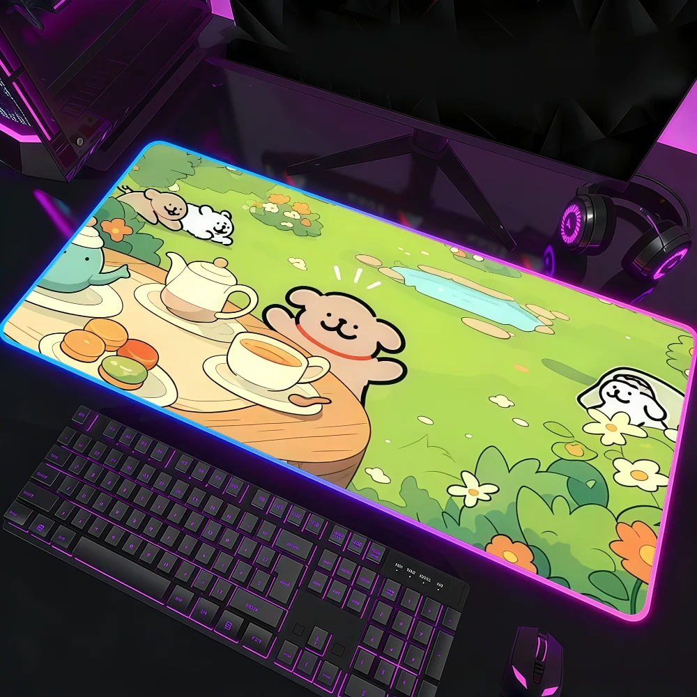

Cartoon Line Dog Maltese Mouse Pad Waterproof RGB LED Light Colorful Game Keyboard Non-slip Cover Desk-mat Surface