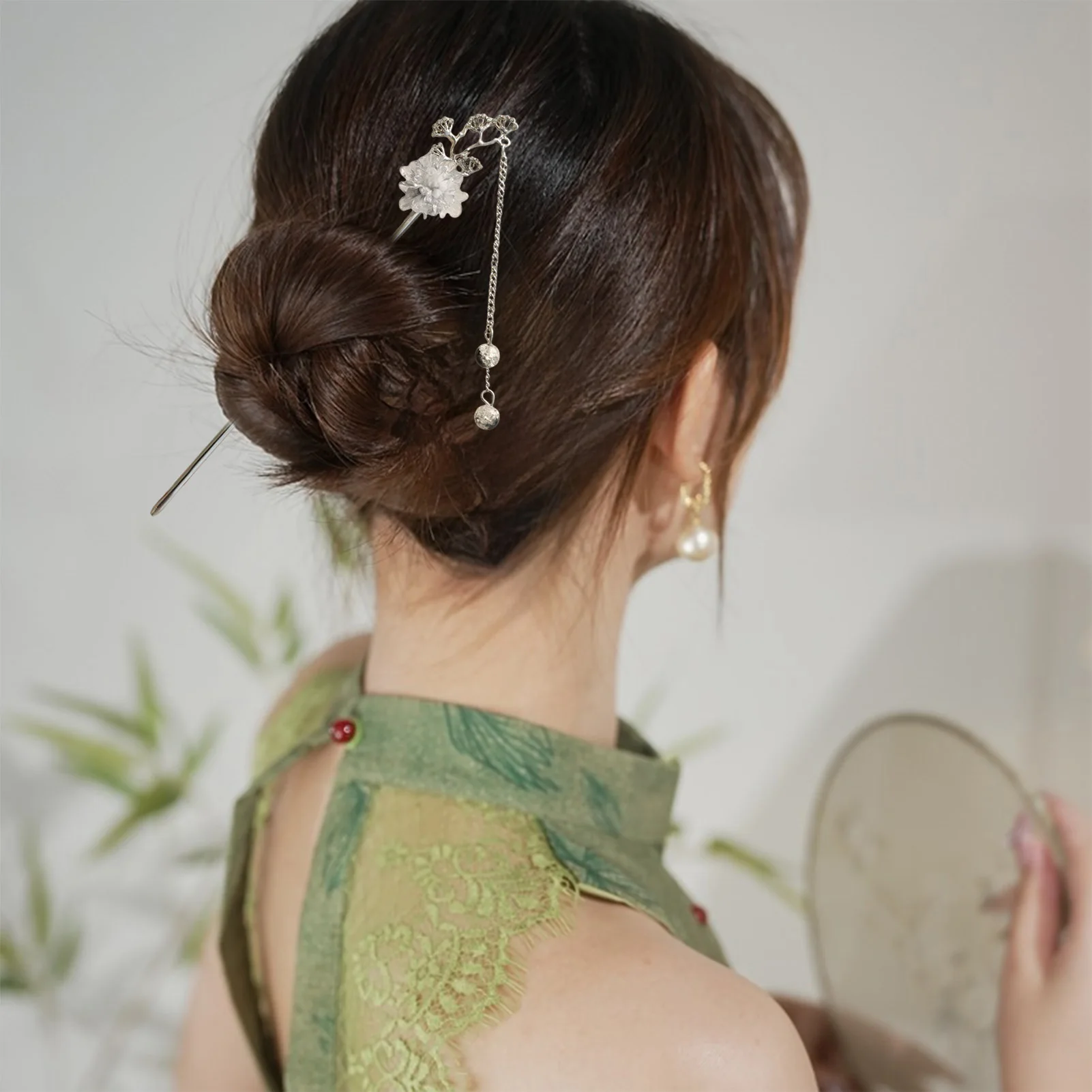 Elegant Flower Hair Sticks Forks Alloy Hair Clips Beads Chain Pendant Headpieces Women Retro Chinese Hair Jewelry Accessories