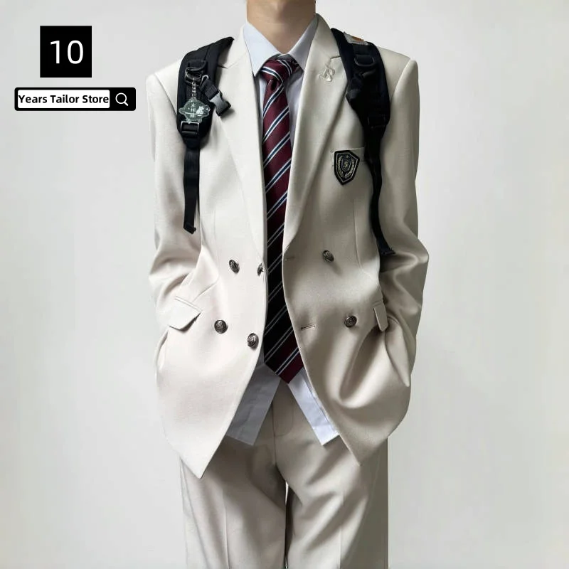 

Preppy Style 2-Piece Suit Wrinkle-Resistant Lapel Lustrous Performance Costume Casual/Everyday Blazer Jacket Trousers Gifts