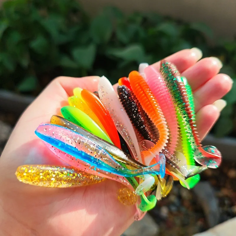 50 Teile/schachtel Sinking Köder Kit 5,5/7 cm Weiche Angeln Lockt Künstliche Köder Wurm mit Kurbel Jig Kopf haken Angelgerät Zubehör – Detail 2