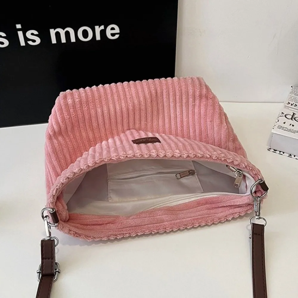 New Corduroy Shoulder Bags Large Capacity Strips Pattern Solid Color Handbags Ajustable Strap Girls Daily Pouch For Women Girls
