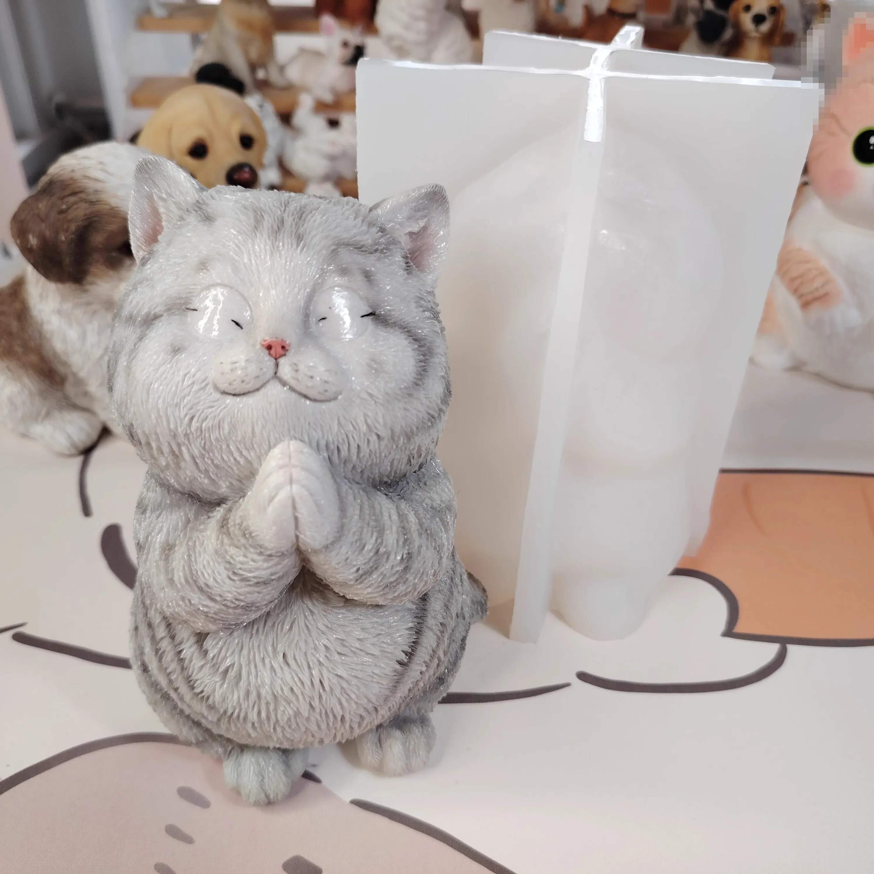 Big Fat Cat Mold for Home, Drop Glue Plaster, DIY Cute Cat Thin Silicone Mold