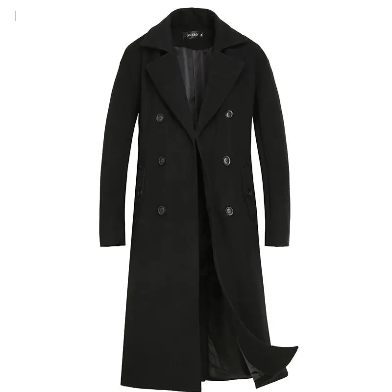 Korean Loose Fit Wool Coat Double Breasted Notched Lapel Men's Winter Jacket Thickened Fleece Lining​