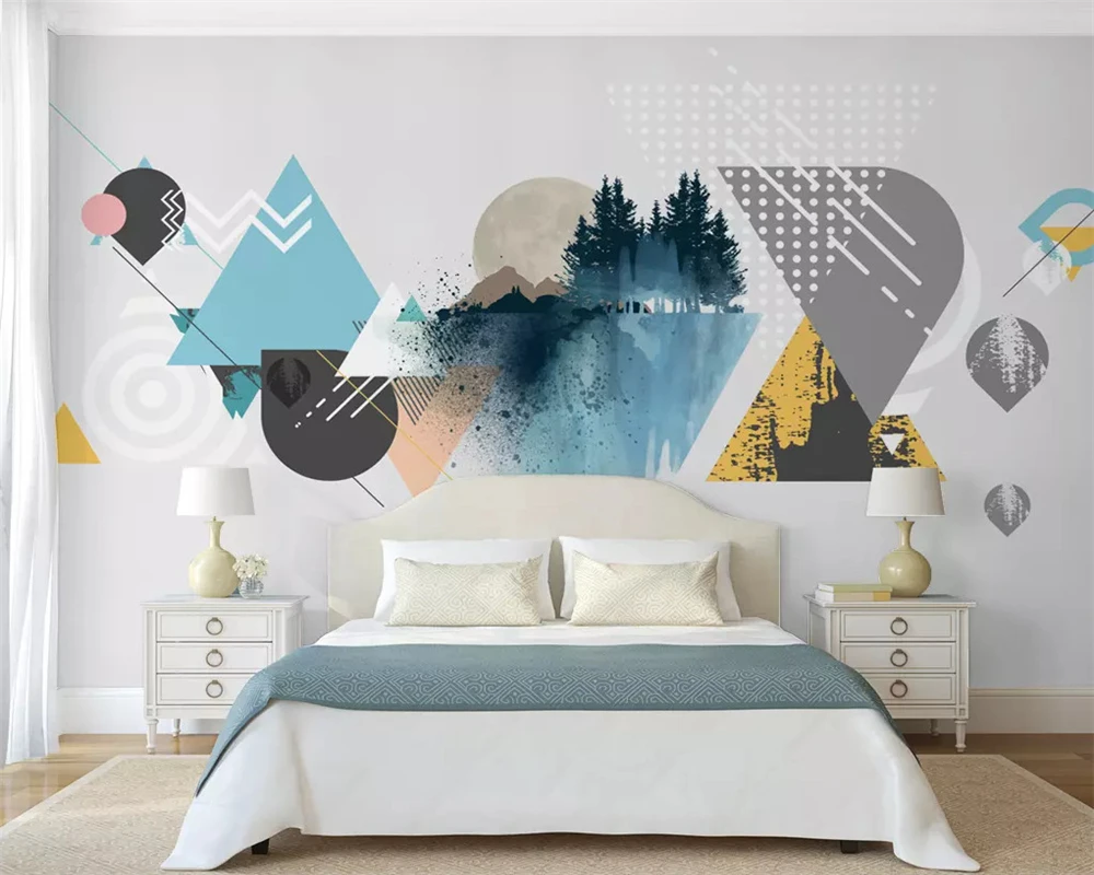 Customized products wallpaper Nordic modern minimalist geometric color block landscape Living room TV background wall mural 8d