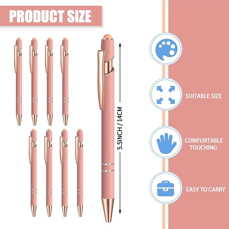 أقلام حبر جاف معدنية متعددة الوظائف ، قلم شاشة لمس ناعمة ، 2 في 1 ، ذهب وردي ، 10-من من من من من من من من من من الخارج