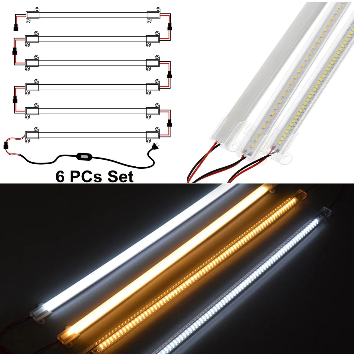 6Pcs LED Rigid Strip Under Cabinets 8W 72 LEDs Tube Bar Lighting 220V 240V With EU Plug For Home Shope Market Decor