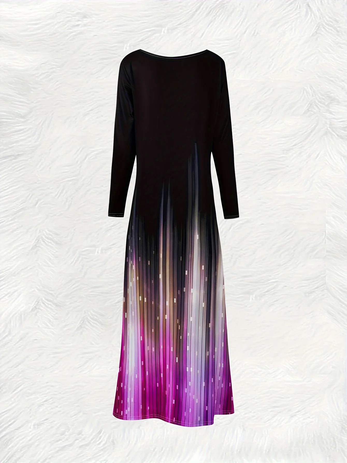Printed Design Women Casual Black Gradient Pink Vertical Stripe Print V Neck Long Sleeve Loose Flowy Maxi Dress