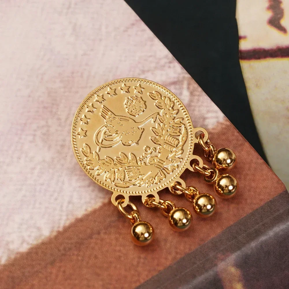 Turkish Totem Round Brooch Pins Gold Plated Ethnic Bridal Jewelry Pins Hajib Pin Arabic Wedding Gifts Luxury Bijoux Women