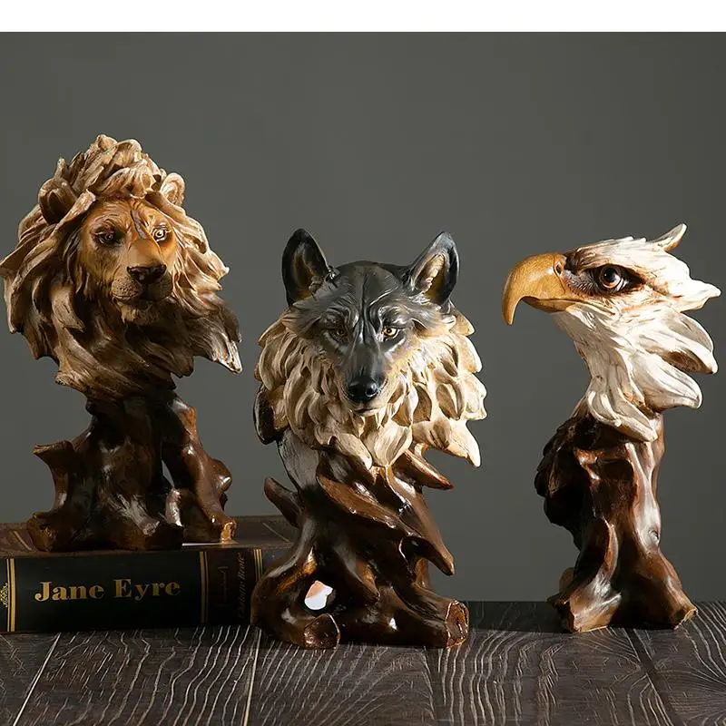 

Creative Resin Statue Animal Shape Sculpture Ornament Home Office Desktop Retro Crafts Imitation Wooden Statue Model Home Decors