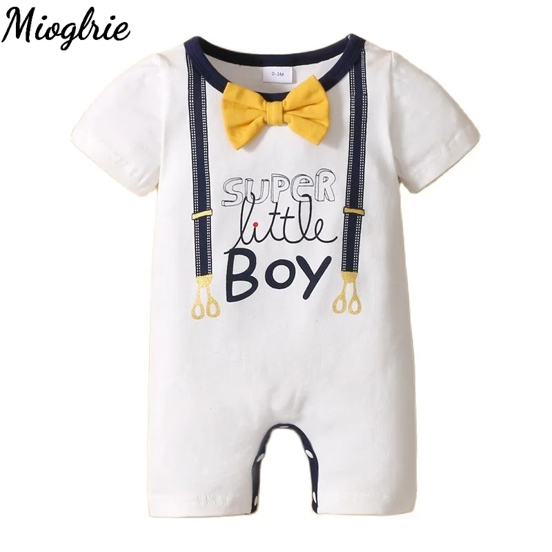 Newborn Baby Boy Clothing Tie Short Sleeve Romper Summer Jumpsuit  Infant Boy Handsome Bodysuit for Toddler Boy 0-18 Months