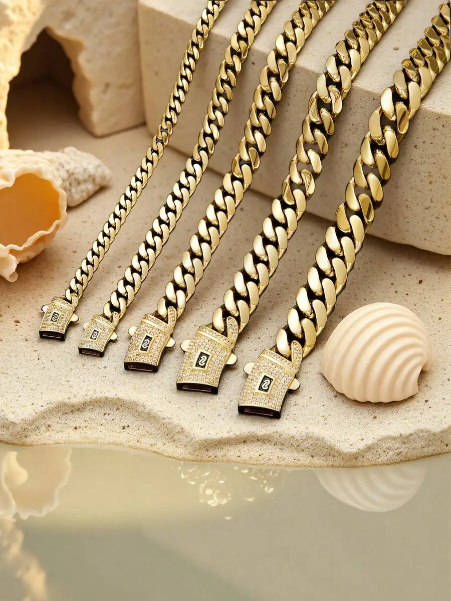 

14K Gold-Plated Miami Cuban Link Necklace With Sparkling White CZ - Tarnish Resistant Gift For Him & Her (6-14mm, 16-30 Inch)