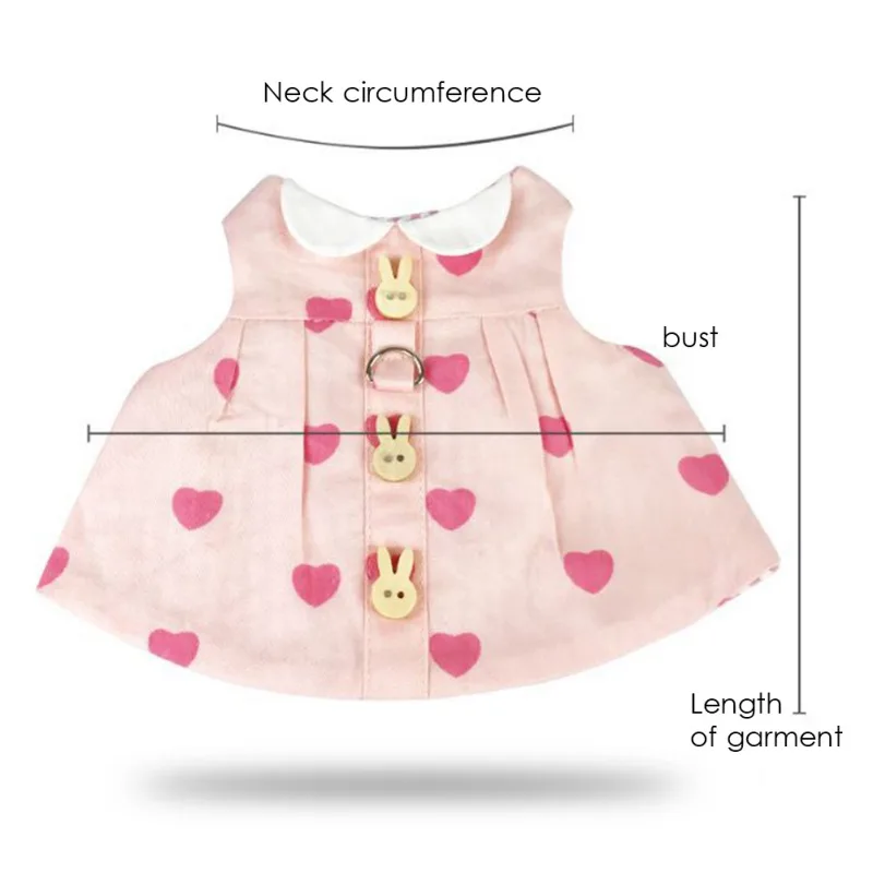 Rabbit Clothes Sets Heart Print Pet Dress+Collar+Hat 3Pcs Clothes Suits Young Rabbit Kitten Chest And Back Clothing with Collar