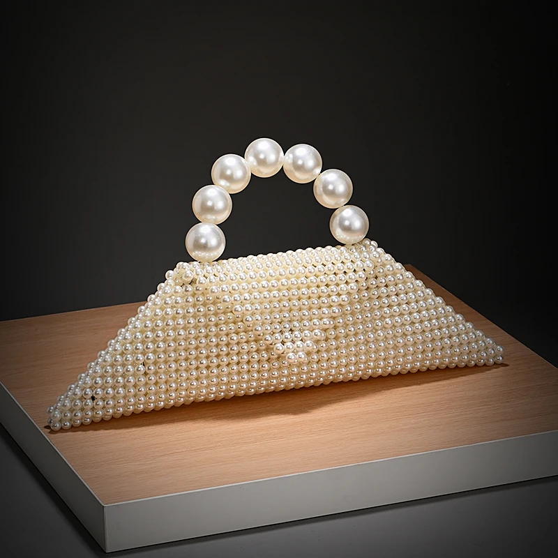 New Arrival Casual Niche Handmade Bead Bag Genuine Pearl Special-Shape Tote Fashionable Handbag Luxury Beaded & Hand-Woven Pearl