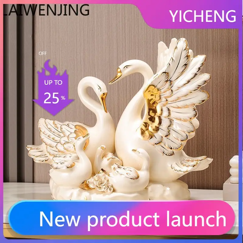 LYY  Ceramic Swan Family Gift Home Living Room TV Cabinet Decoration Ornament
