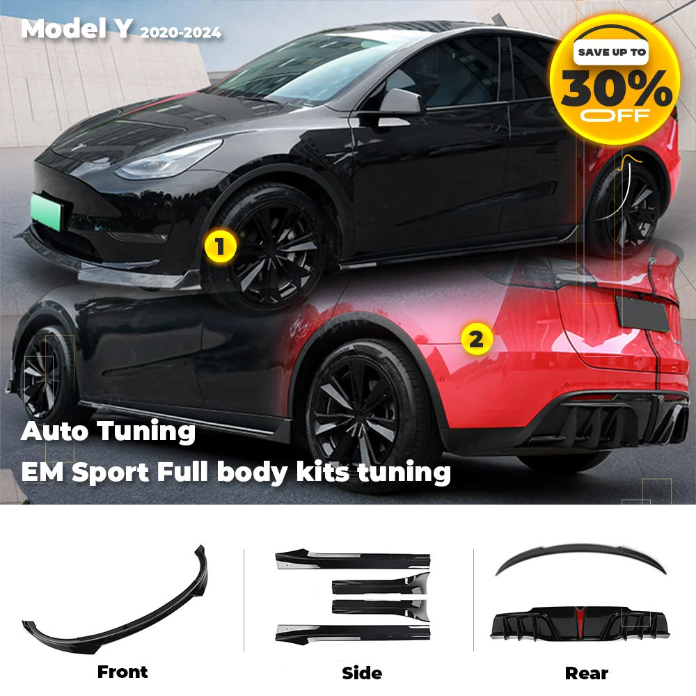 Voor Tesla Model Y 2020-2024 Em Sport Full Body Tuning Abs Voorbumper Lip Side Splitter Diffuser auto Modificatie