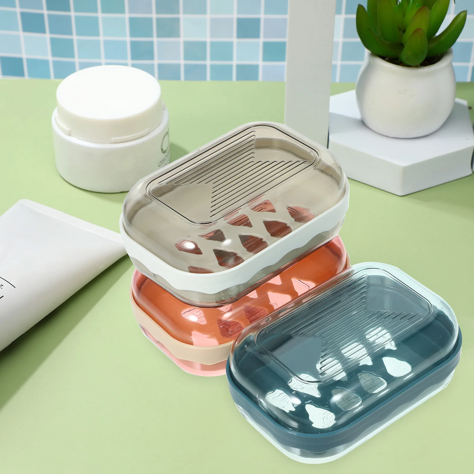

3pcs Box With Lid Portable Bathroom Storage Travel Organizer Shower Dish Plastic Soap Container Household Soap Case