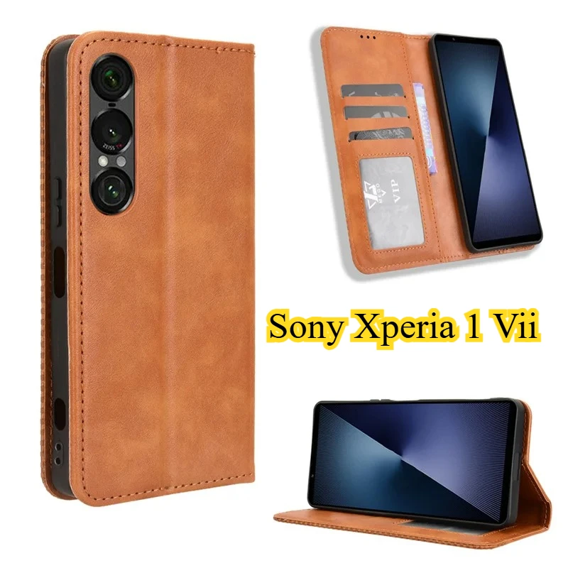 

Retro Flip Book Leather stand Cover for Sony Xperia 1 VII Case Magnetic Flip Wallet Case for Sony Xperia 1 V ii Phone Cover