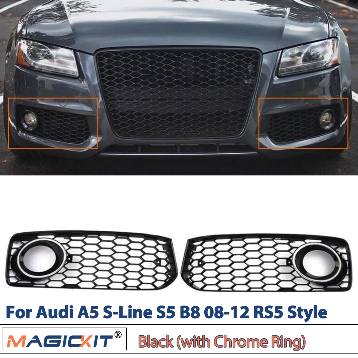 

Honeycomb Fog Light Grille Chrome Cover For Audi A5 S-Line S5 B8 08-12 RS5 Style