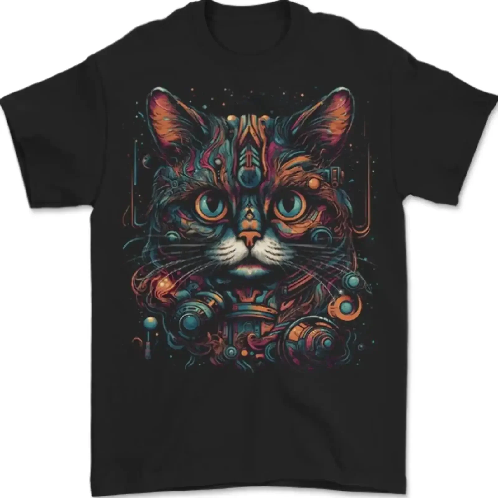 Astral Cat Mit Fantasy Tribal Markings Herren Maglietta 100 Baumwolle vintage Washed Unisex Stylish Breathable streetwear