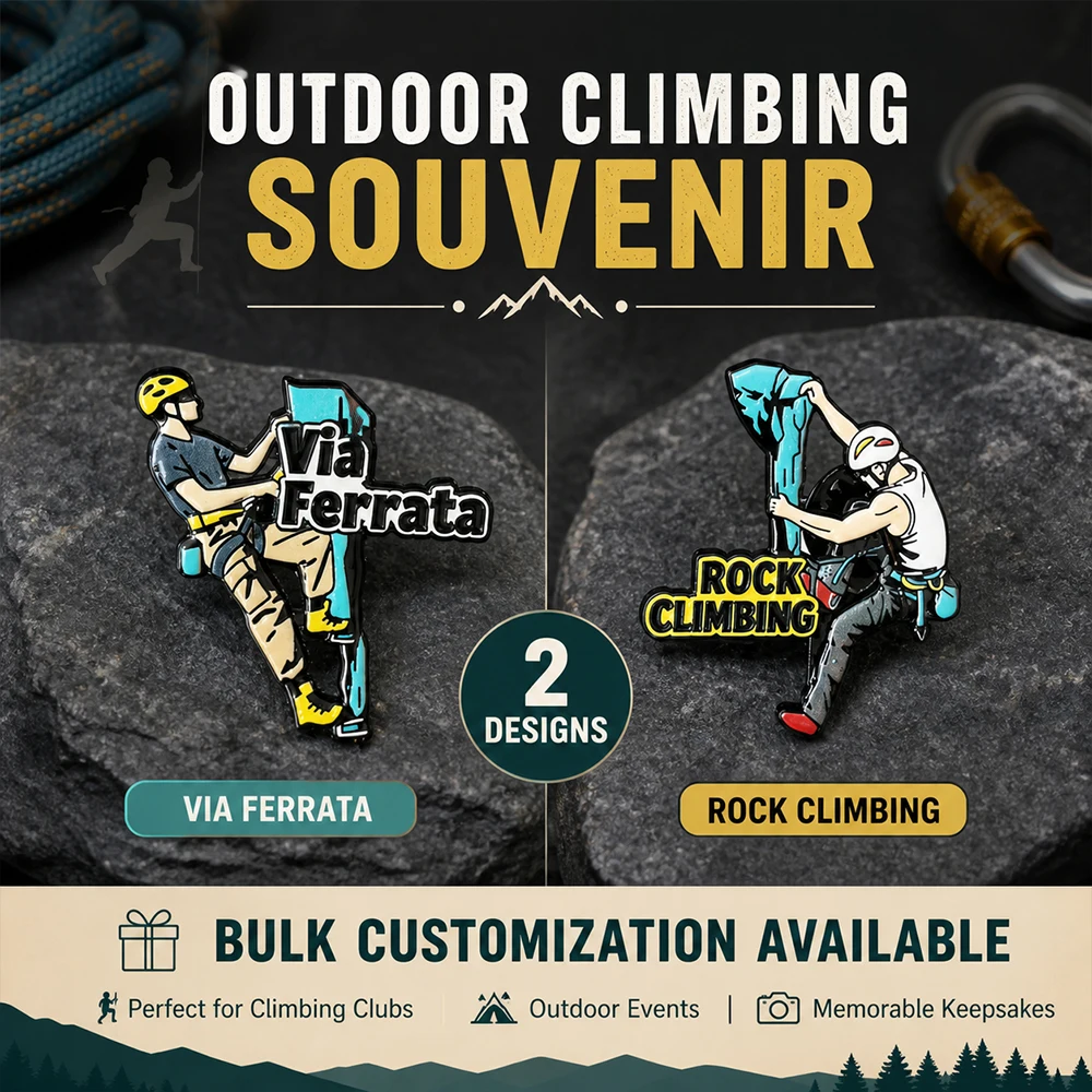 Rock Climbing Enamel Brooches Extreme Sports Character Design Black Border Lapel Pin Via Ferrata Badge for Backpack Clothes