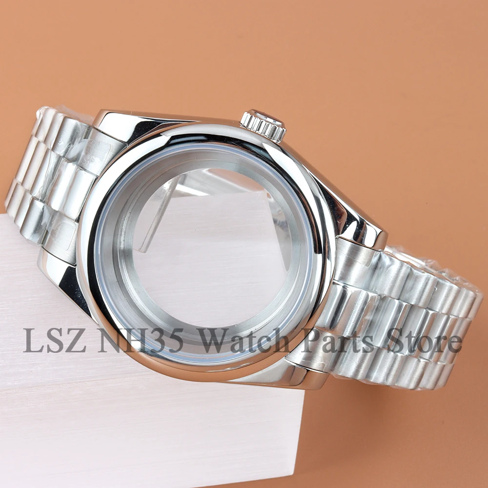 

Silver 39mm 36mm nh35 Watch Case Presidential Bracelet Stainless Steel Fit Seiko NH35 NH36 Movement Sapphire Glass DATEJUST Case