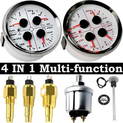 4 IN 1 Oil Pressure Gauge 85MM Gauge Red Backlight for Marine Boat Fuel Level Meter Water Temp Oil Press Gauge Sensor Customized