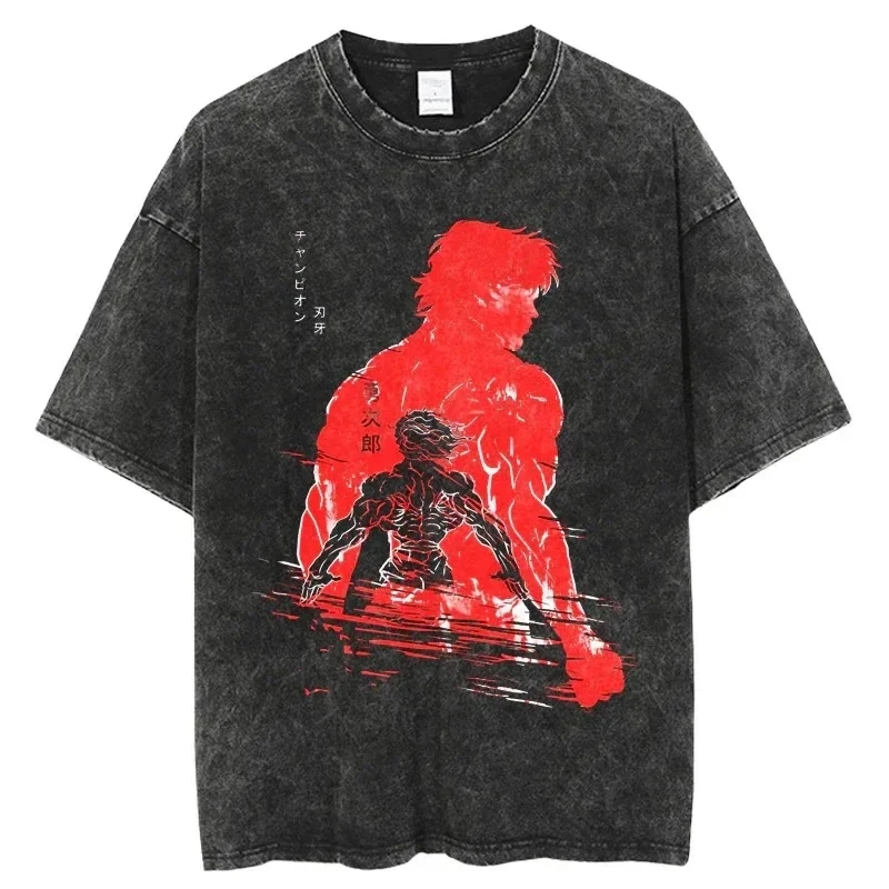 

The Grappler Baki Hanma Yujirō T Shirts Martial Arts Anime Tops O-neck Cotton Washed Tees Casual Short Sleeves Streetwear