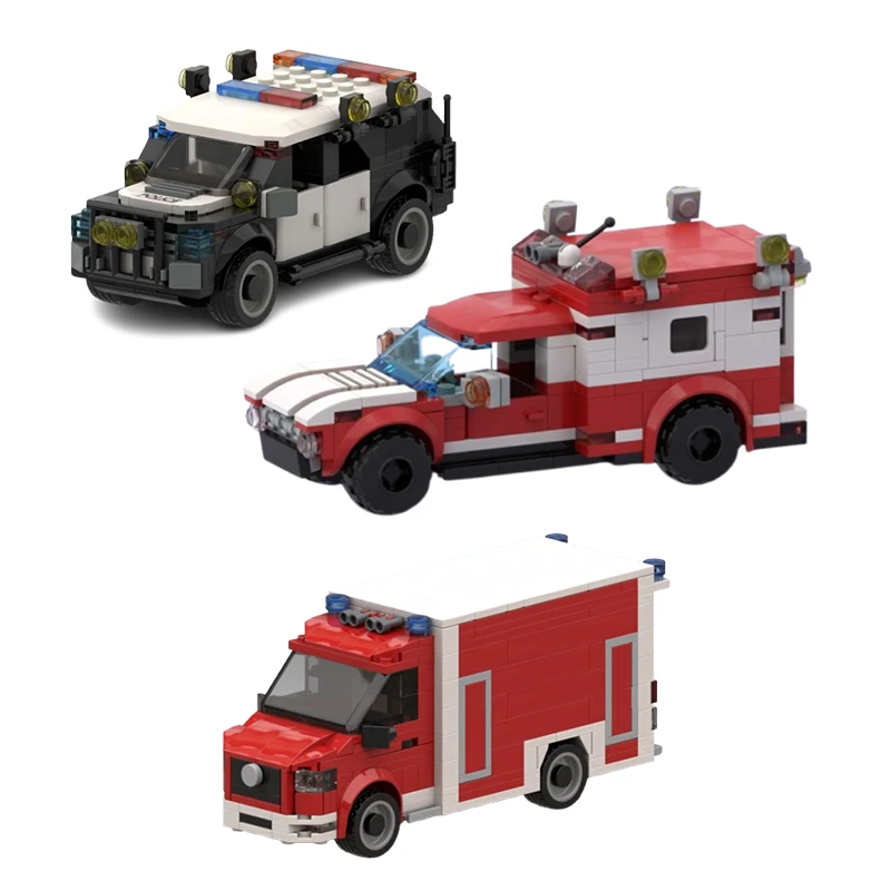 Spot small particle MOC car fire truck ambulance DIY model creative boys and girls toy ornaments birthday gifts