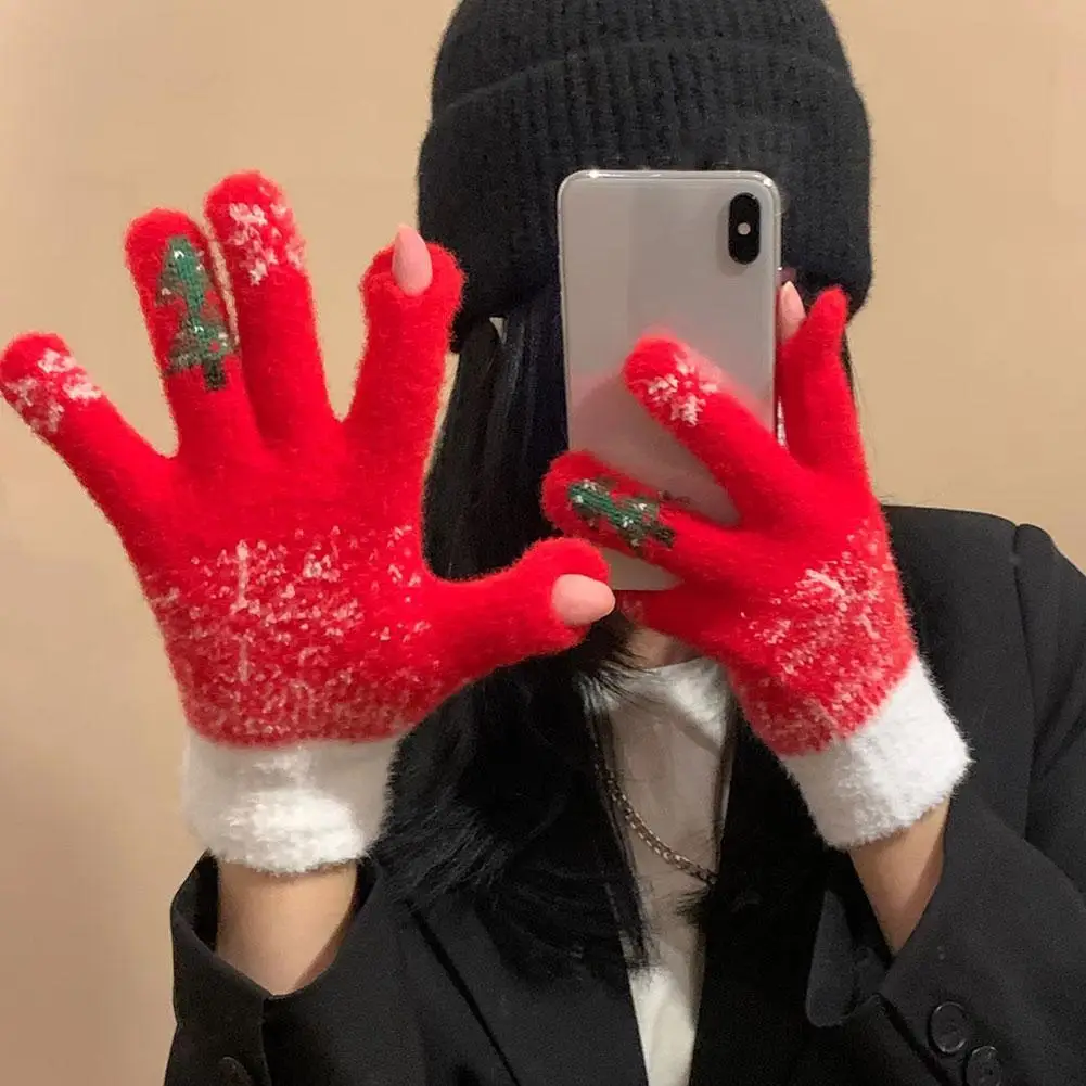 

Зимние теплые женские перчатки с сенсорным экраном, вязаные варежки-трансформеры, утолщенные термостойкие перчатки для холодной погоды, езды на велосипеде на открытом воздухе