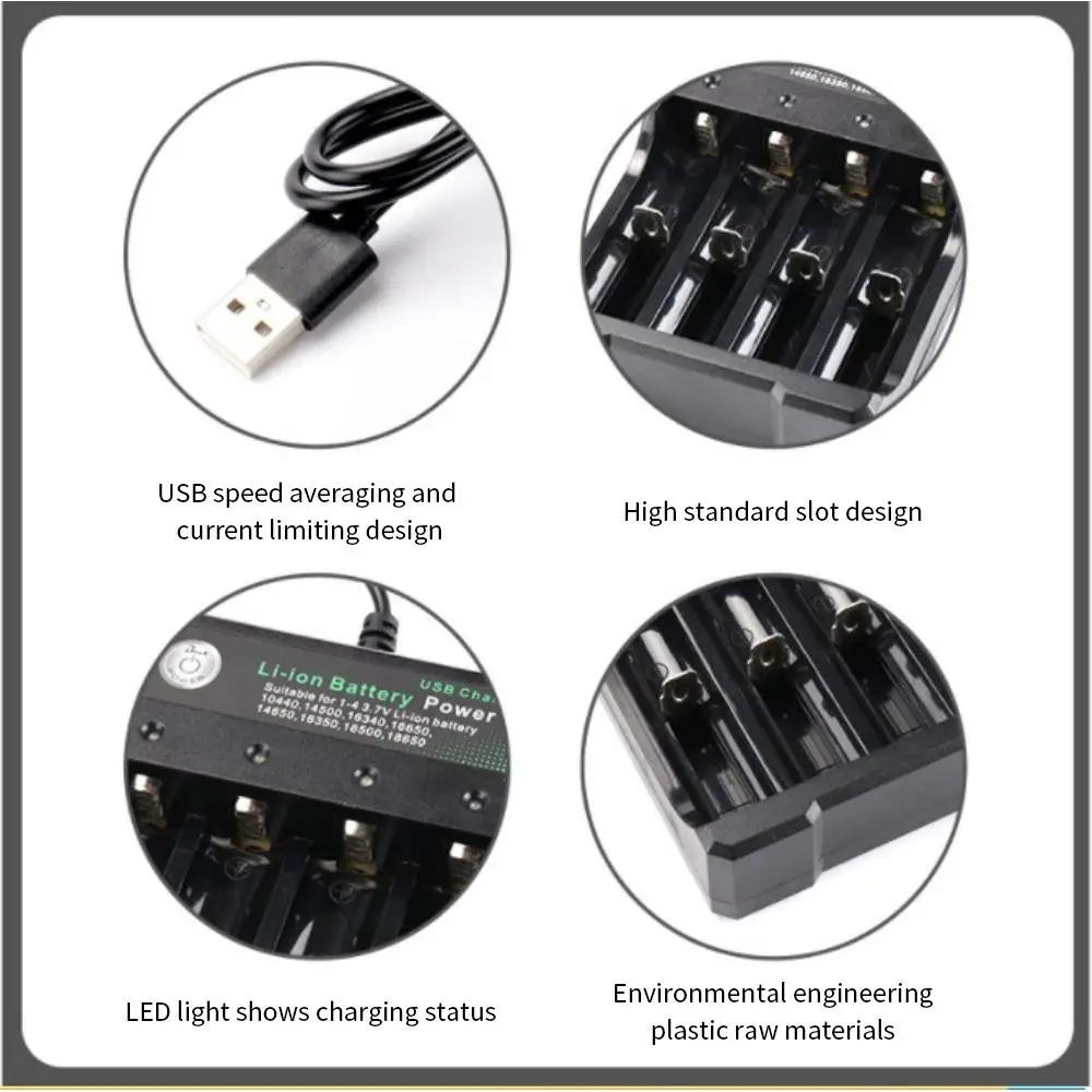 Smart USB Li-ion 18650 Battery Charger Portable Power Charging 4.2V 14500 16340 16650 14650 18350 18650 Lithium Battery Chargers