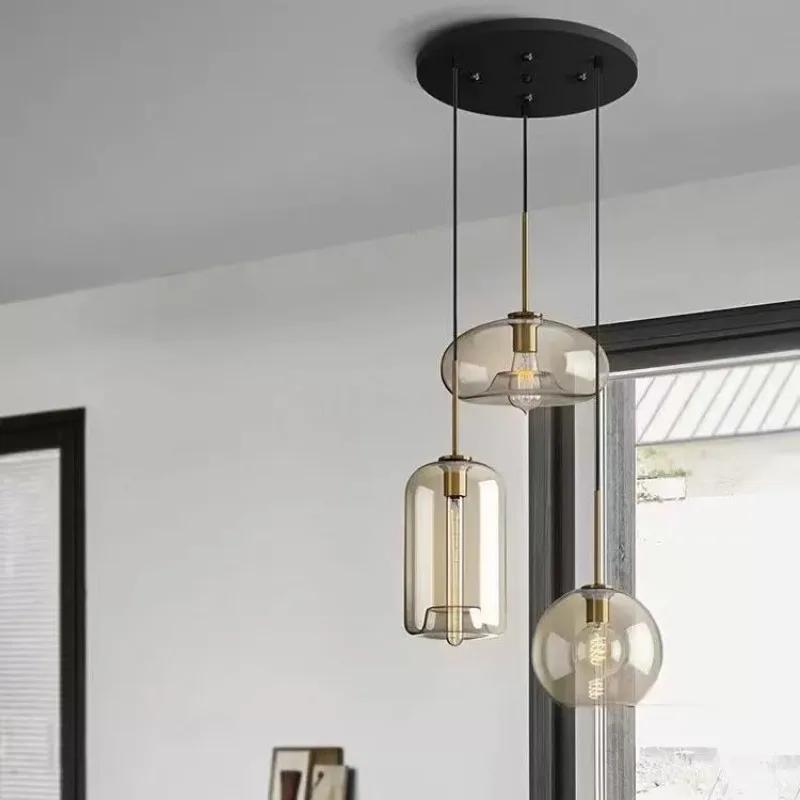 

Modern Nordic Suspension Luminaire Loft Glass Lustre Pendant Light Industrial Decor Fixture Kitchen Restaurant Indoor Chandelier
