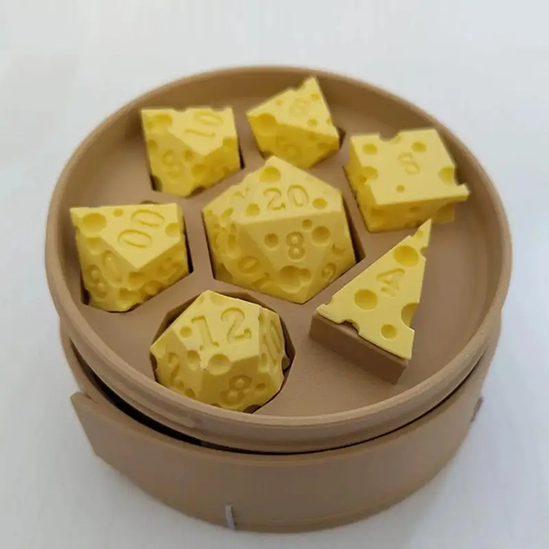 3D-Gedrucktes Käse-Polyeder-Würfelset mit Aufbewahrungsbox Neuartiges DND RPG Brettspiel D20 D12 D10 D8 D6 D4 Party-Zubehör – Detail 14
