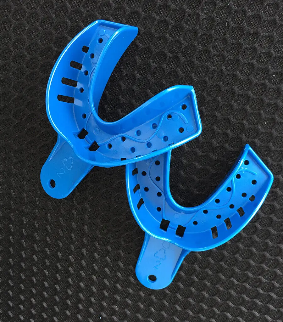 6/12ps Dental Impression Trays EASYINSMILE Orthodontic Impression Trays Plastic Disposable Blue for Adult or Child Upper Lower