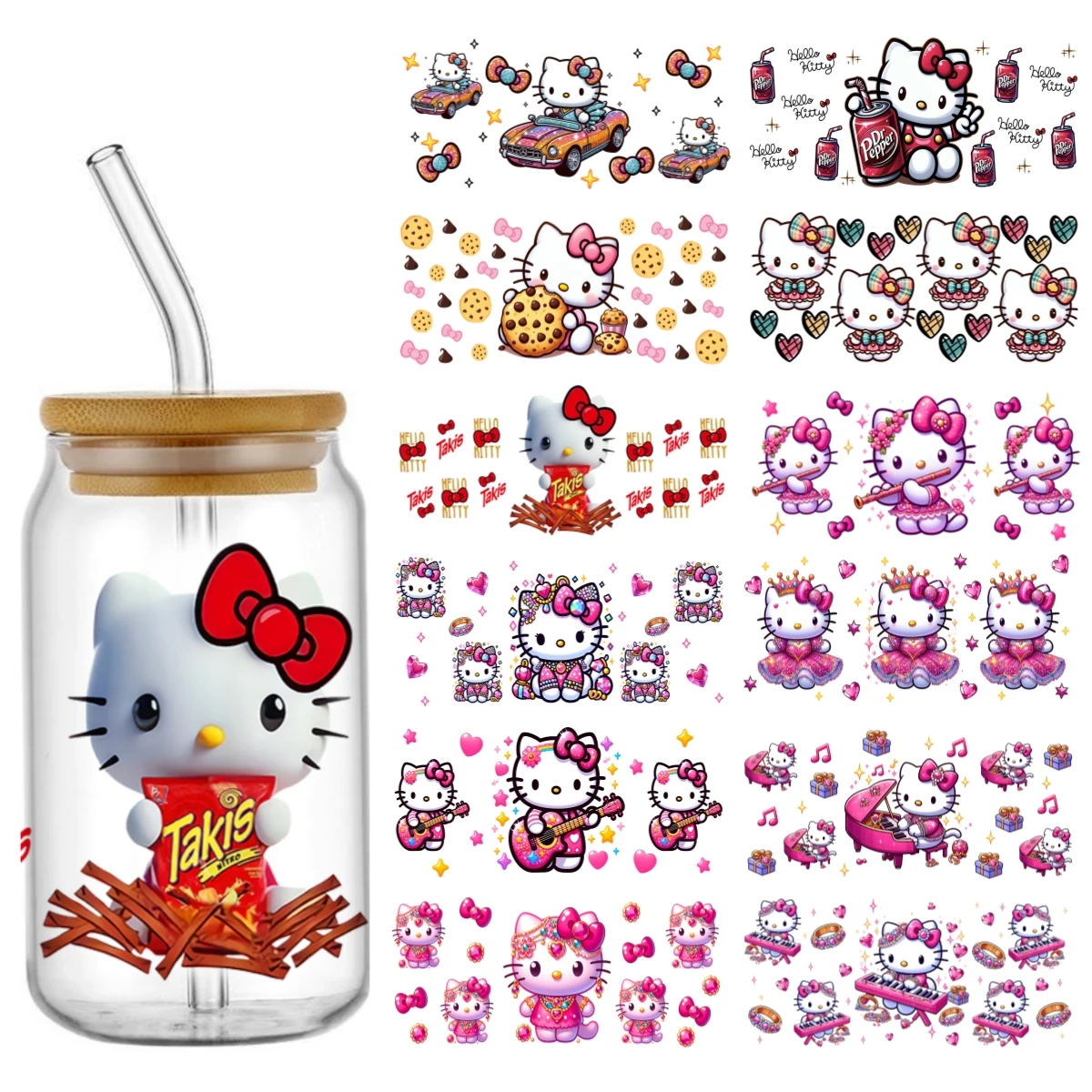 

Japan Sanrio Hello Kitty Cartoon UV DTF Transfer Sticker Waterproof Transfers Decals For 16oz Glass Cup Wrap Stickers