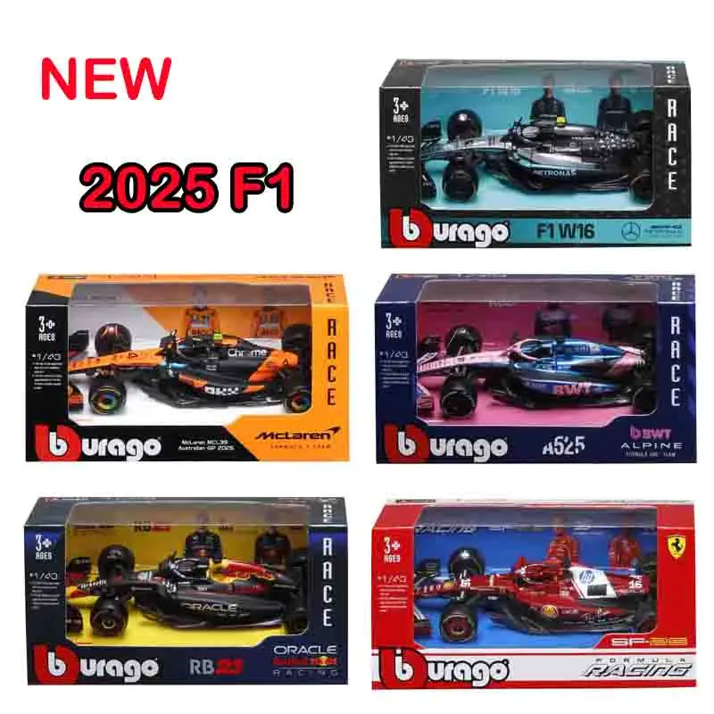 Bburago 1:43 2025 F1 liga modelo de carro fórmula corrida brinquedo fundido SF25 RB21 W16 MCL39 Red Bull Mercedes Ferrari McLaren