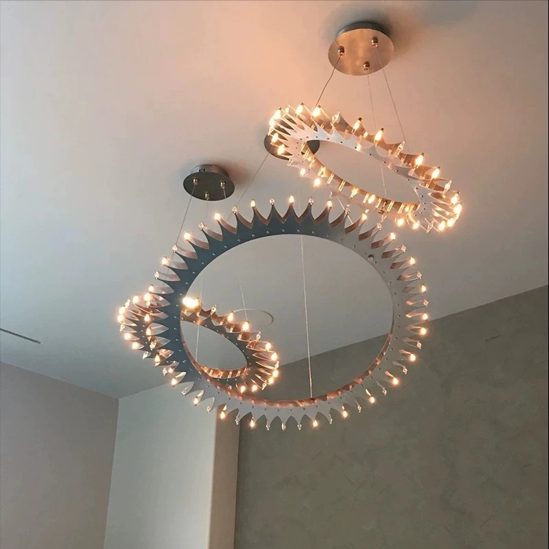Modern Double Circular Gear Chandelier Spiral Metal LED Pendant Light Art Deco Hanging Lamp for Living Room High Ceiling