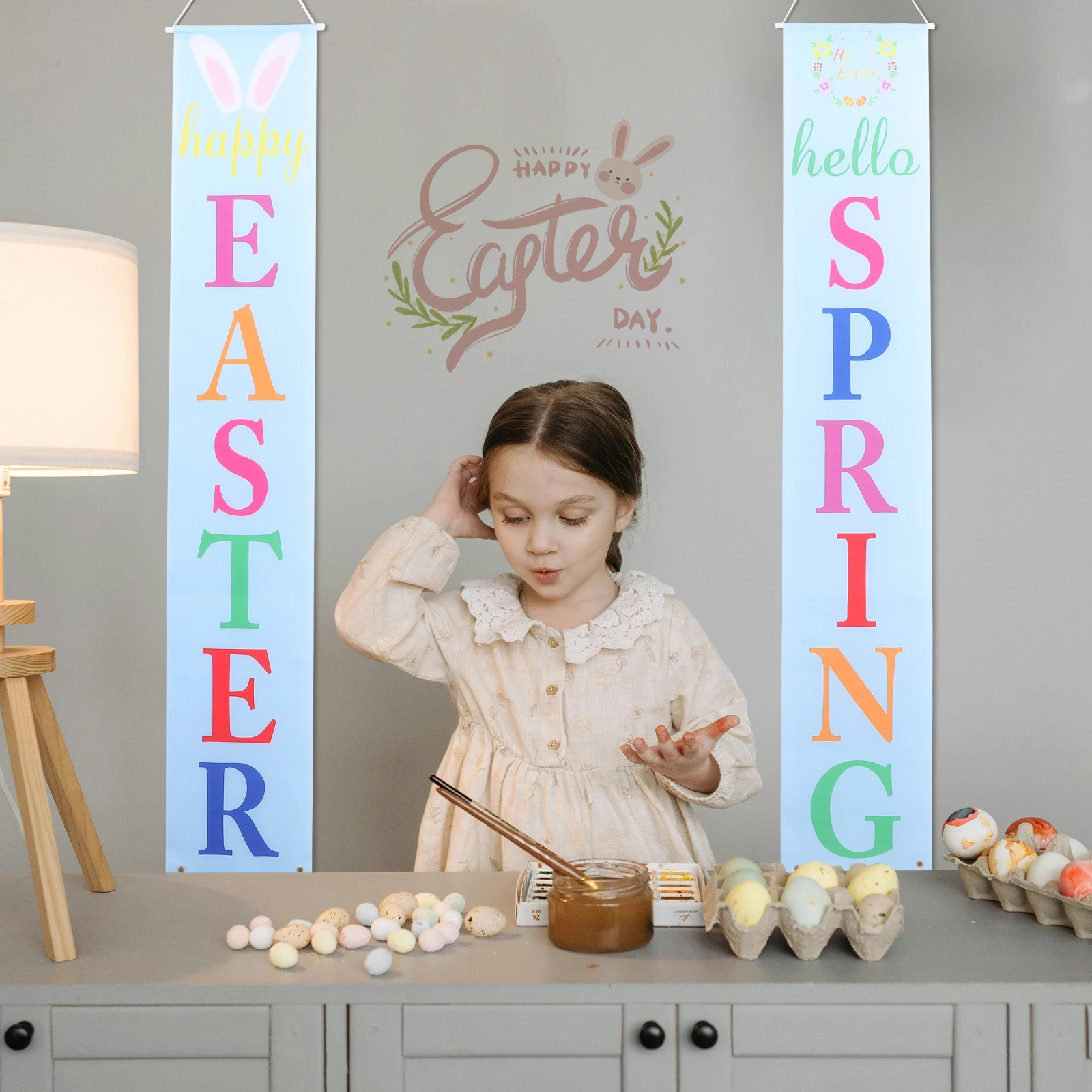 

2pcs Easter Door Banner Digital Printing High Quality Reusable Clear Pattern Environmentally Friendly Blue Gift Use