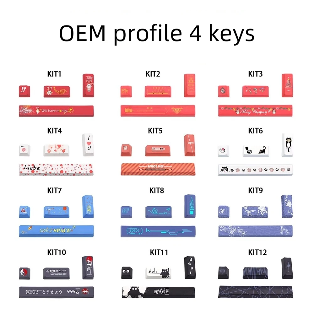 1 Set OEM Profile 4 Keys Keycap 1U ESC+6.25U Space+2.25U Enter+Numpad Enter Keycaps PBT Dye Subbed Key Caps For MX Switches