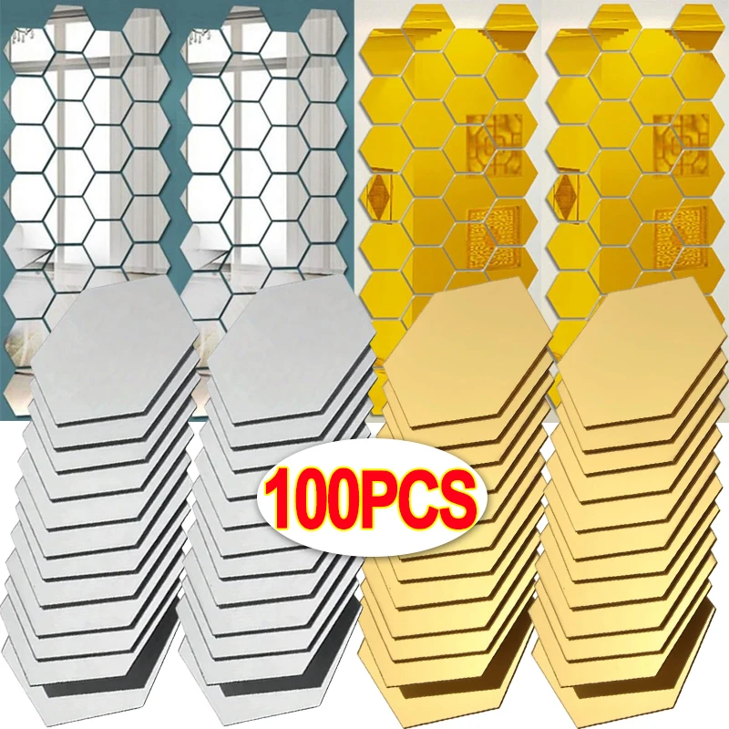 Самоклеящиеся шестиугольные акриловые зеркальные наклейки на стену, сделай сам, самоклеящиеся зеркальные декоративные наклейки для спальни, комнаты, украшения стены, наклейки