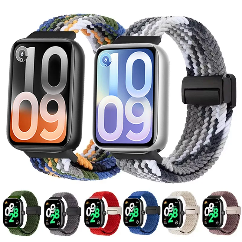 Magnetisches geflochtenes Nylon-Schlaufenarmband für Mi Band 10 Pro 9 Pro 8 Pro, verstellbares Armband für Xiaomi Redmi Watch 6 5 4, Ersatzarmband