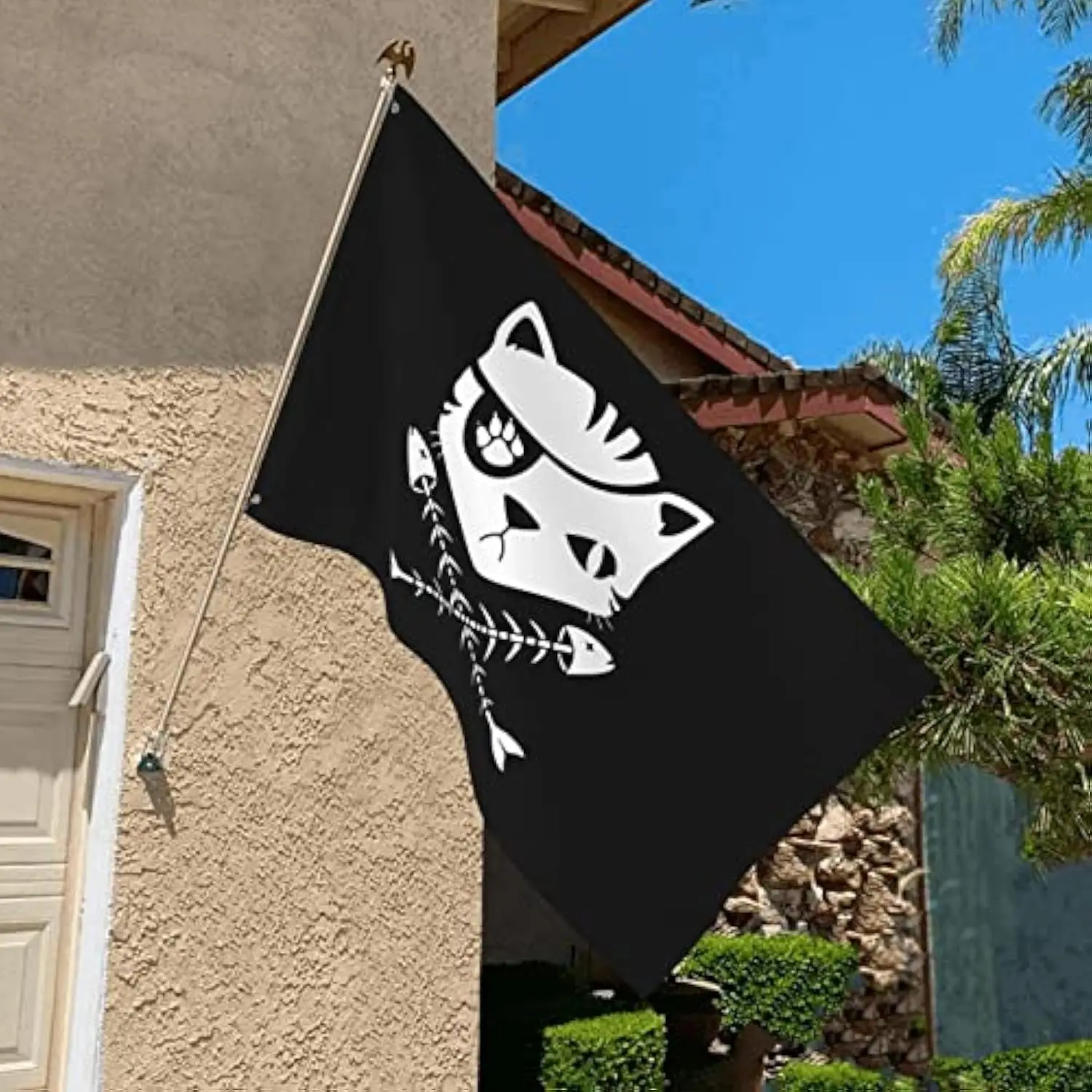 Pirate Cat Skull and Crossbones Garden Flag Unique Novelty Decorative Banner for Patio