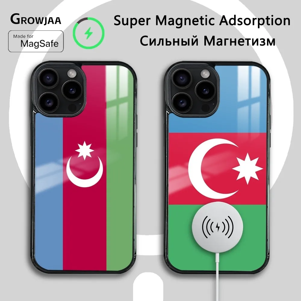 Azerbaijan Flag Phone Case For iPhone 16 15 14 13 12 11 Pro Max Plus Mini Magsafe Mirror Wireless Magnetic Cover