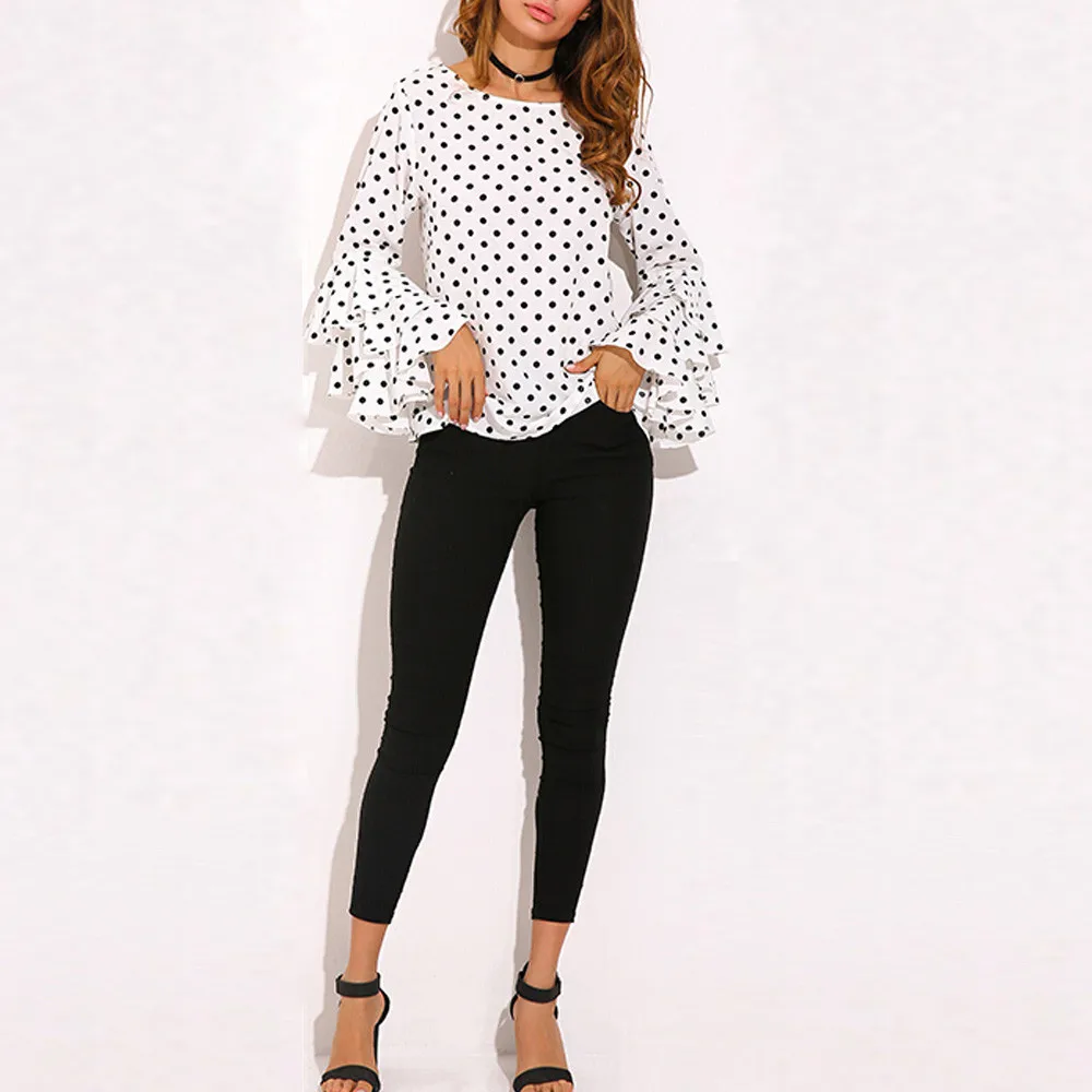 Oversized Women Dot Polka Loose Blouse Butterfly Sleeve Chiffon Shirt Spring Autumn O-Neck Tops Office Blusa Mujer Feminina