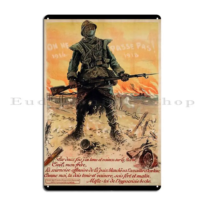 On Ne Passe Pas 1914 1918 They Shall Not Pass Hd Propaganda Poster Metal Plaque Club Iron Bar Printing Tin Sign Poster