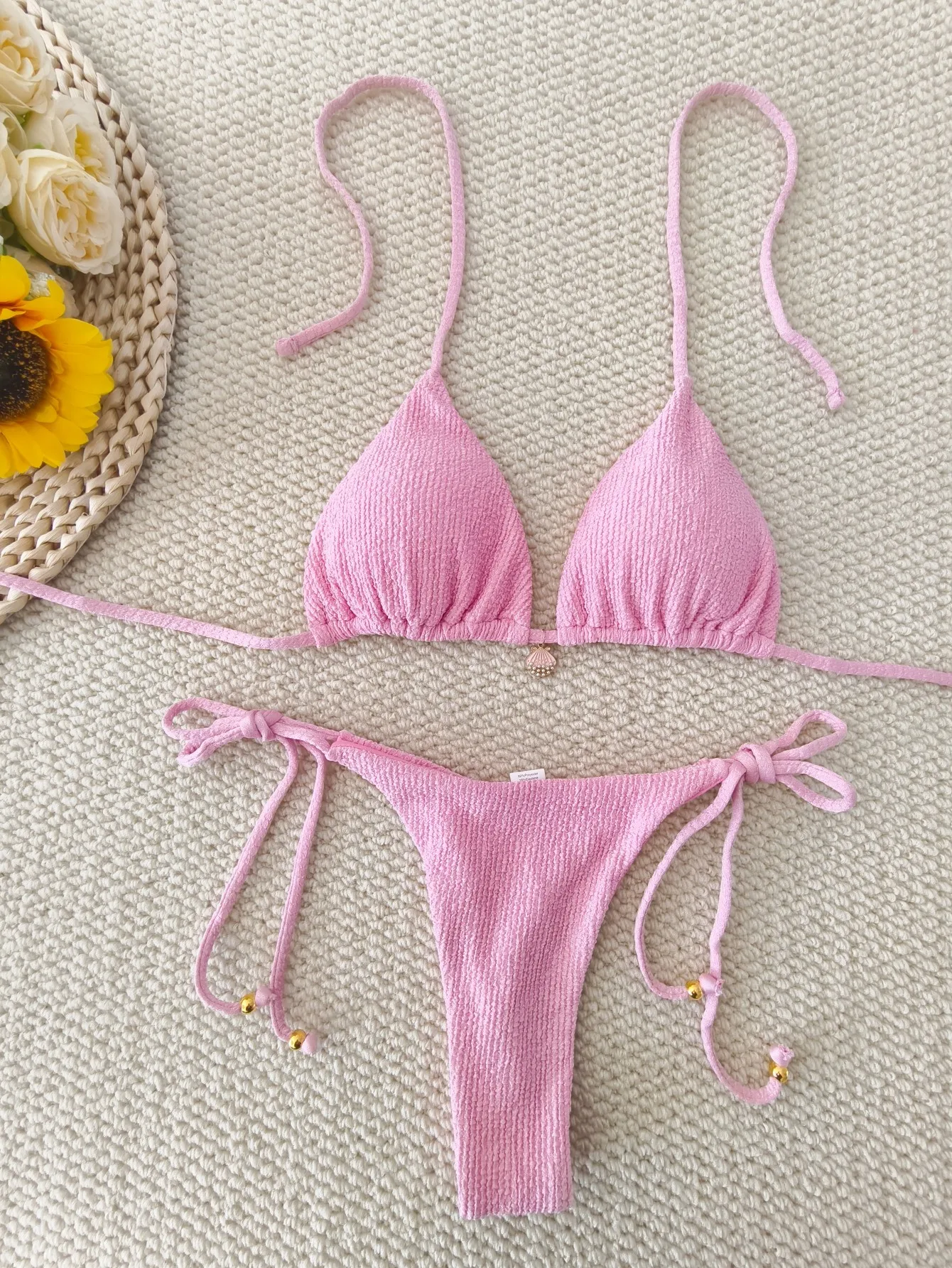 2026 Triangle Halter Thong Bikinis Solid Padded Swimsuit Women Sexy Brazilian Swimwear Female Bathers Bathing Swimming Swim Suit